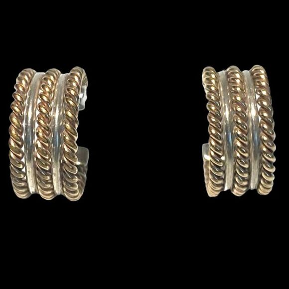 LQ# Vermeil Gold & 925 Silver Circle Stud Earrings - Picture 1 of 7